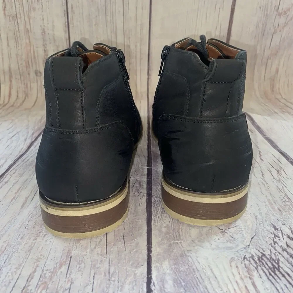 Ferro Aldo Blane Men’s 9.5 Black Cap Toe Lace Up Side Zip Ankle Boots